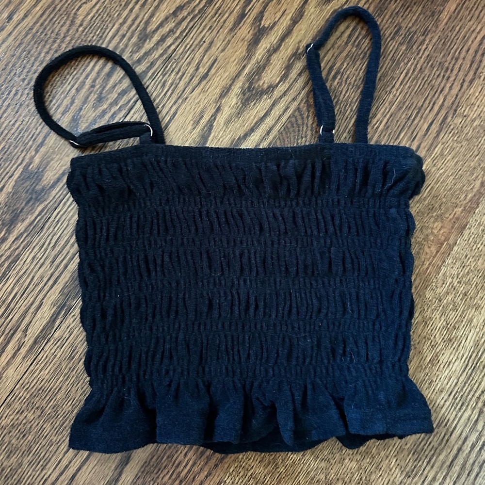 Ocean Drive Black Smocked Camisole S tube top terry cloth